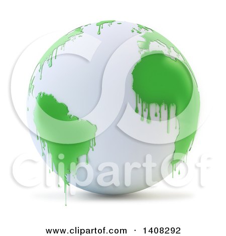 Clipart of a 3d White Earth Globe with Paint Dripping from Green Continents - Royalty Free Illustration by Mopic