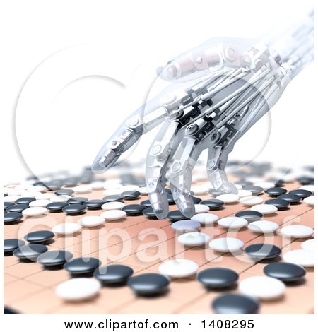 Clipart of a 3d Robotic Hand Competing in the Game of Go - Royalty Free Illustration by Mopic