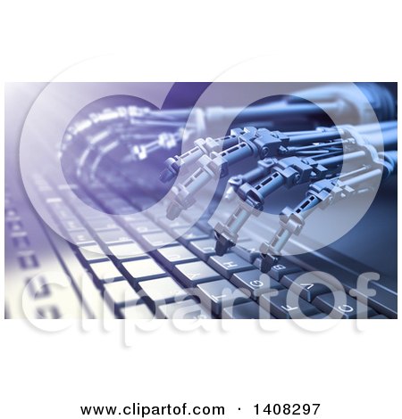 Clipart of a Pair of 3d Skeletal Robot Hands Typing on a Computer Keyboard - Royalty Free Illustration by Mopic