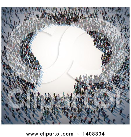 Clipart of a Crowd of People Forming a 3d Profiled Head - Royalty Free Illustration by Mopic
