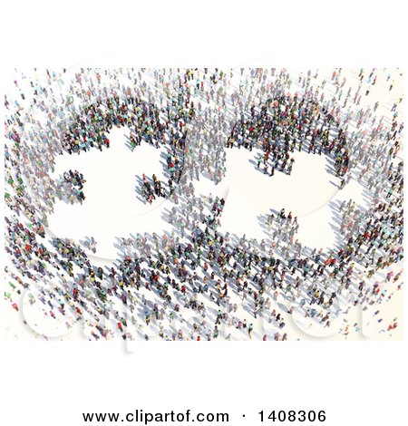 Clipart of a Crowd of People Forming 3d Jigsaw Puzzle Pieces - Royalty Free Illustration by Mopic