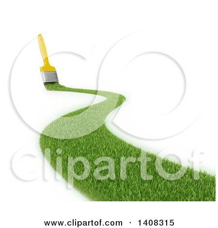 Clipart of a 3d Paintbrush Leaving a Stroke of Grass - Royalty Free Illustration by Mopic
