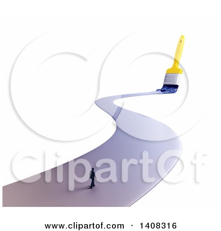 Clipart of a 3d Paintbrush Leaving a Stroke of a Path with a Man Walking Along It - Royalty Free Illustration by Mopic