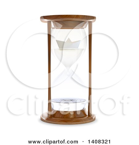 Clipart of a 3d Paper Ship and Water Inside an Hourglass - Royalty Free Illustration by Mopic