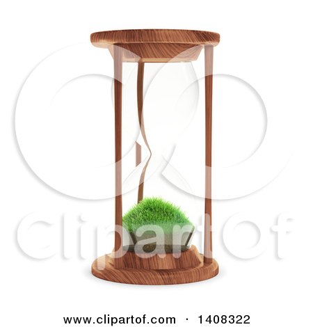 Clipart of a 3d Hourglass with Grass Inside, on a White Background - Royalty Free Illustration by Mopic