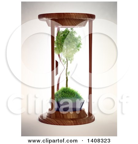 Clipart of a 3d Tree Inside an Hourglass - Royalty Free Illustration by Mopic