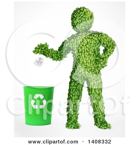 Clipart of a 3d Green Leafy Man Recycling, on a White Background - Royalty Free Illustration by Mopic