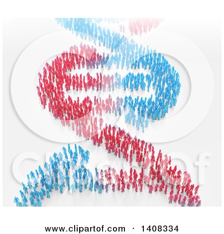 Clipart of a 3d Dna Strand Formed of Blue and Red People - Royalty Free Illustration by Mopic