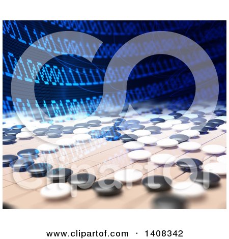 Clipart of Artificial Intelligence Competing in the Game of Go with Binary Code over the Board - Royalty Free Illustration by Mopic