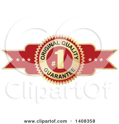 Clipart of a Red and Gold Luxurious Retail Quality Guarantee Ribbon Banner Design Element - Royalty Free Vector Illustration by dero