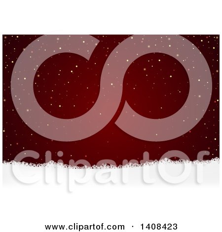 Clipart of a Red Christmas Background with Snow and Sparkles - Royalty Free Vector Illustration by dero