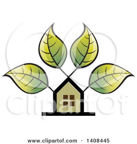 Clipart of a House and Tree with Leaves - Royalty Free Vector Illustration by Lal Perera