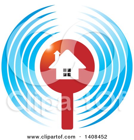 Clipart of a House in a Circle of Signal Waves - Royalty Free Vector Illustration by Lal Perera