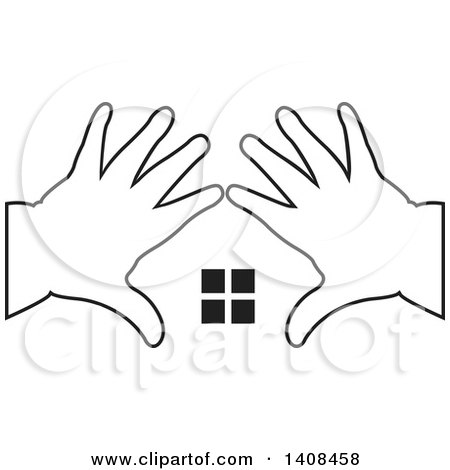 Clipart of Black and White Silhouetted Hands Framing Windows| Royalty Free Vector Illustration by Lal Perera