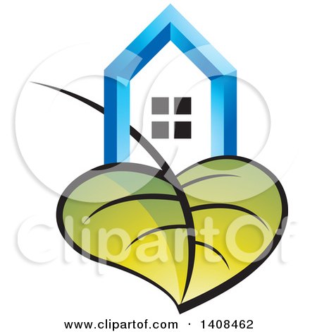 Clipart of a Green Leaf and House - Royalty Free Vector Illustration by Lal Perera