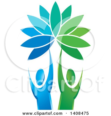 Clipart of Cheering People Holding up a Flower - Royalty Free Vector Illustration by Lal Perera