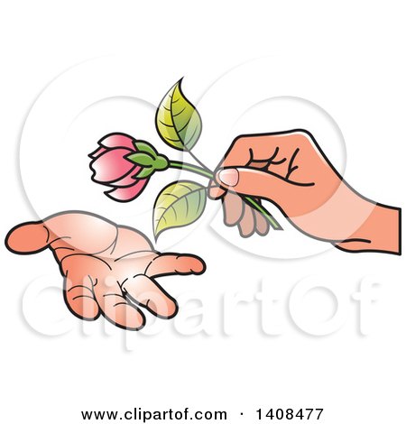 Clipart of a Hand Giving a Pink Flower - Royalty Free Vector Illustration by Lal Perera