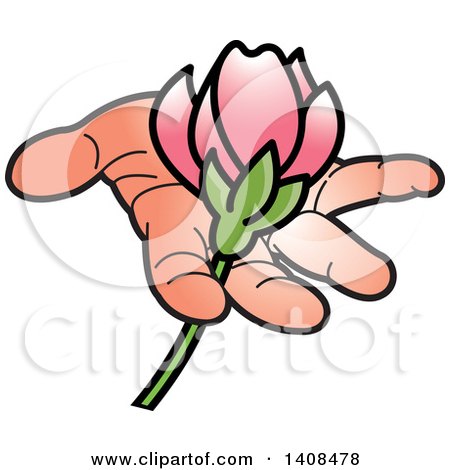 Clipart of a Hand Holding a Pink Flower - Royalty Free Vector Illustration by Lal Perera