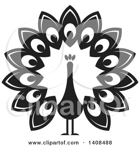 Clipart of a Black and White Peacock - Royalty Free Vector Illustration by Lal Perera
