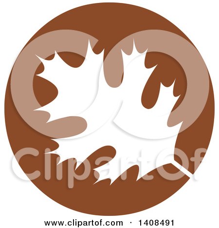 Clipart of a White Silhouetted Oak Leaf in a Brown Circle - Royalty Free Vector Illustration by Lal Perera