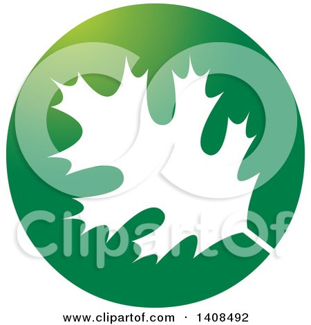 Clipart of a White Silhouetted Oak Leaf in a Green Circle - Royalty Free Vector Illustration by Lal Perera
