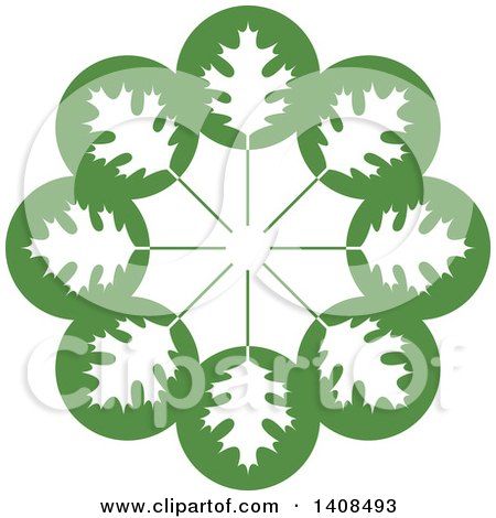 Clipart of a Circular Design with Silhouetted White Oak Leaves on Green Circles - Royalty Free Vector Illustration by Lal Perera
