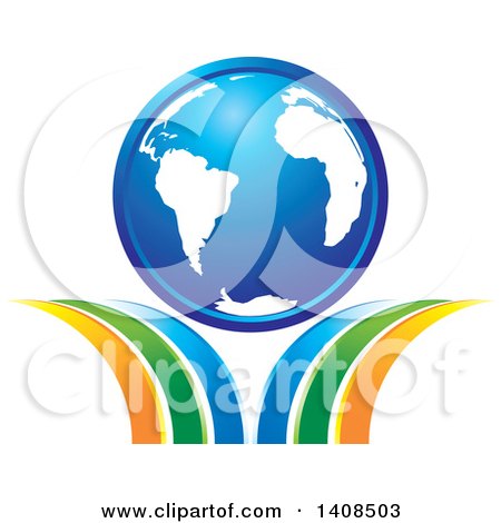 Clipart of a Blue Earth Globe on Swooshes - Royalty Free Vector Illustration by Lal Perera