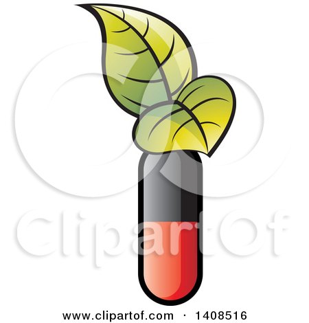 Clipart of a Pill Tablet with Leaves - Royalty Free Vector Illustration by Lal Perera