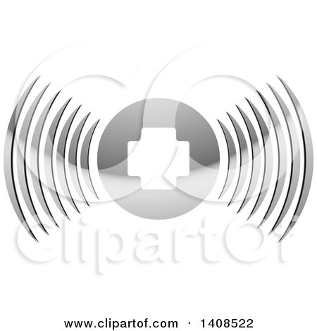 Clipart of a Silver Medical Cross Icon with Signal Waves - Royalty Free Vector Illustration by Lal Perera