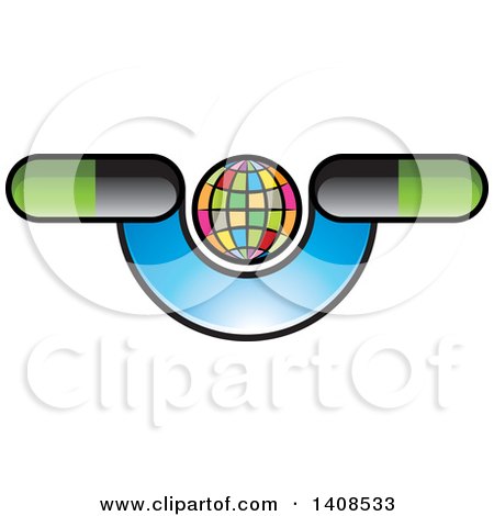 Clipart of a Colorful Globe with Pills and a Blue U - Royalty Free Vector Illustration by Lal Perera