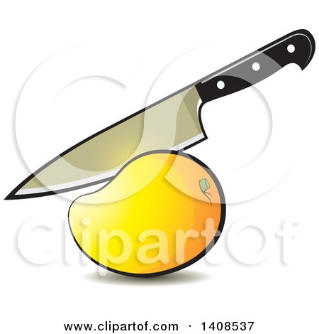 Clipart of a Knife Cutting a Mango - Royalty Free Vector Illustration by Lal Perera