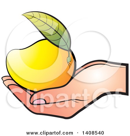 Clipart of a Hand Holding a Ripe Mango - Royalty Free Vector Illustration by Lal Perera