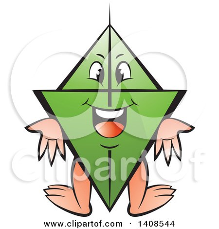 Clipart of a Cartoon Happy Green Kite Character - Royalty Free Vector Illustration by Lal Perera