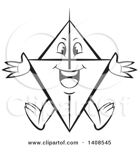 Clipart of a Cartoon Black and White Lineart Happy Kite Character - Royalty Free Vector Illustration by Lal Perera