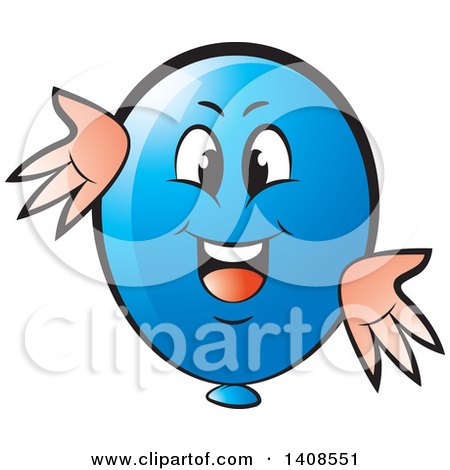 Clipart of a Cartoon Happy Blue Party Balloon Character - Royalty Free Vector Illustration by Lal Perera