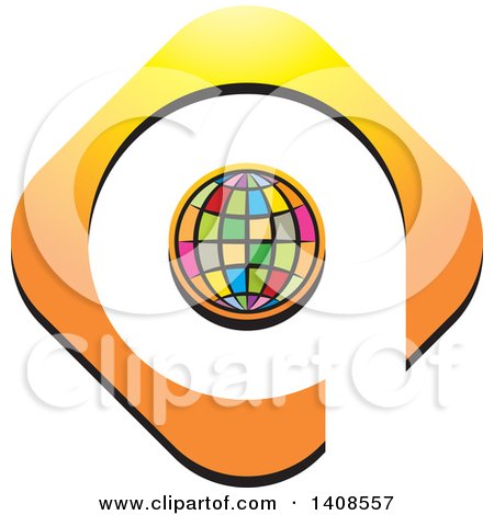 Clipart of a Colorful Globe Outlined in Orange, with Space As a Q - Royalty Free Vector Illustration by Lal Perera