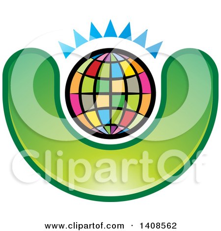Clipart of a Colorful Globe with Blue Rays over a Letter U - Royalty Free Vector Illustration by Lal Perera