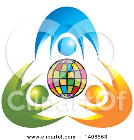 Clipart of a Colorful Globe with Blue Orange and Green People - Royalty Free Vector Illustration by Lal Perera