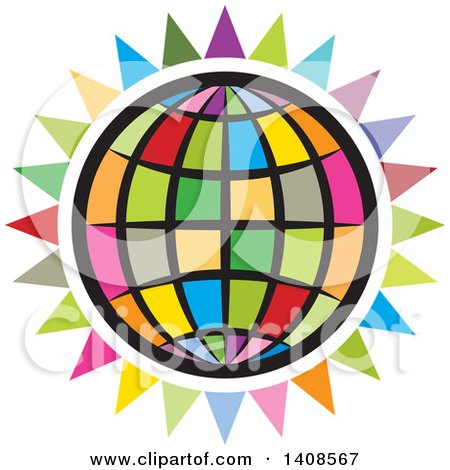 Clipart of a Colorful Globe and Burst - Royalty Free Vector Illustration by Lal Perera