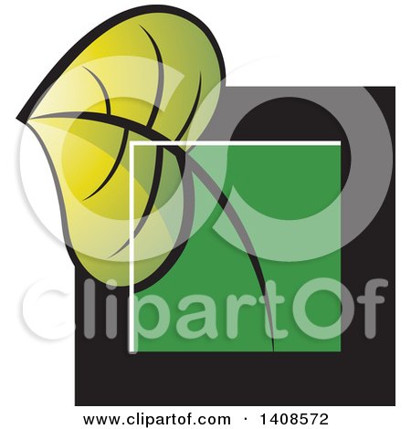 Clipart of a Green Leaf over a Black and Green Square - Royalty Free Vector Illustration by Lal Perera