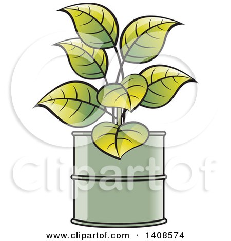 Clipart of a Barrel with a Plant - Royalty Free Vector Illustration by Lal Perera