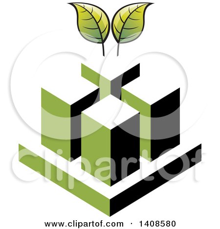 Clipart of Cubes and Green Leaves - Royalty Free Vector Illustration by Lal Perera