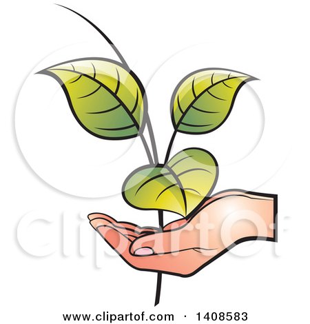 Clipart of a Hand Holding a Branch with Leaves - Royalty Free Vector Illustration by Lal Perera