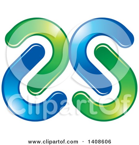 Clipart of a Green and Blue Abstract Mirrored S Design - Royalty Free Vector Illustration by Lal Perera