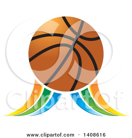 Clipart of a Basketball with Blue Green and Orange Swooshes - Royalty Free Vector Illustration by Lal Perera