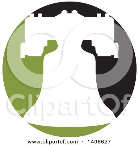 Clipart of a White Silhouetted Bell on a Green and Black Circle - Royalty Free Vector Illustration by Lal Perera