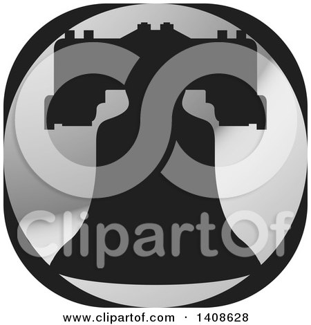 Clipart of a Black Silhouetted Bell on a Silver Circle - Royalty Free Vector Illustration by Lal Perera