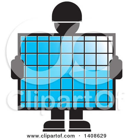 Clipart of a Silhouetted Worker Man Holding a Blue Screen - Royalty Free Vector Illustration by Lal Perera