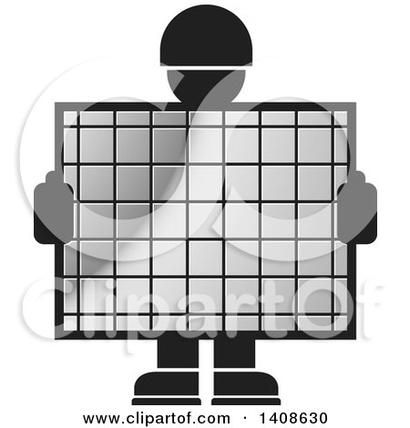 Clipart of a Silhouetted Worker Man Holding a Silver Screen - Royalty Free Vector Illustration by Lal Perera