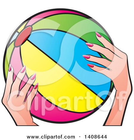 Clipart of a Woman's Hands Holding a Beach Ball - Royalty Free Vector Illustration by Lal Perera